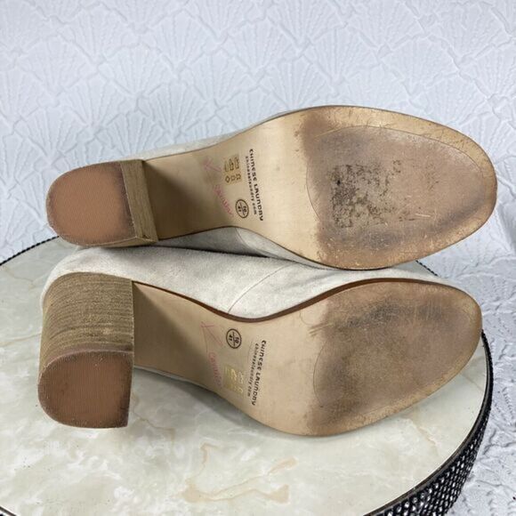 Chinese Laundry Slouchy Ankle Block Heels Booties 10 Beige Boho Western Bootie - Picture 11 of 12